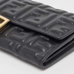 Pre Owned Fendi Black Zucca Embossed Leather FF Flap Continental Wallet 