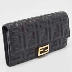 Pre Owned Fendi Black Zucca Embossed Leather FF Flap Continental Wallet 