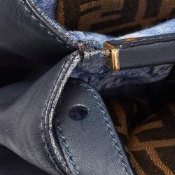 Pre Owned Fendi Dark Blue Leather Large Peekaboo Top Handle Bag
