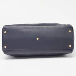 Pre Owned Fendi Dark Blue Leather Large Peekaboo Top Handle Bag