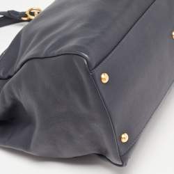 Pre Owned Fendi Dark Blue Leather Large Peekaboo Top Handle Bag