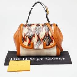 Pre Owned Fendi Multicolor Leather, Canvas and Snakeskin Silvana Top Handle Bag