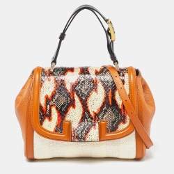 Pre Owned Fendi Multicolor Leather, Canvas and Snakeskin Silvana Top Handle Bag