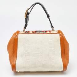 Pre Owned Fendi Multicolor Leather, Canvas and Snakeskin Silvana Top Handle Bag