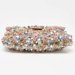 Pre Owned Fendi Pink Sequins/Beaded and Leather Baguette Bag