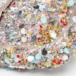 Pre Owned Fendi Pink Sequins/Beaded and Leather Baguette Bag