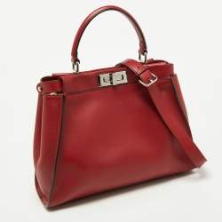 Fendi Red Leather Regular PeekabooTop Handle Bag