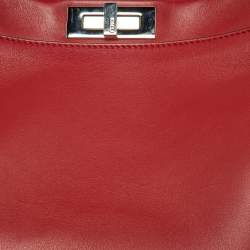 Fendi Red Leather Regular PeekabooTop Handle Bag