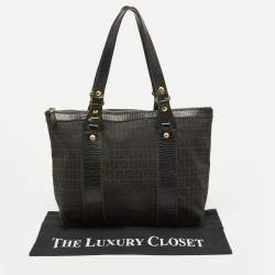 Pre Owned Fendi Black Zuchino Fabric and Leather Top Zip Tote