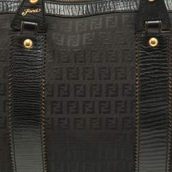 Pre Owned Fendi Black Zuchino Fabric and Leather Top Zip Tote