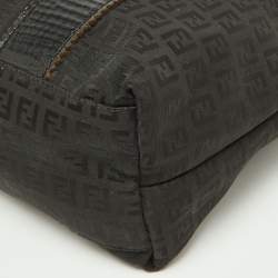 Pre Owned Fendi Black Zuchino Fabric and Leather Top Zip Tote