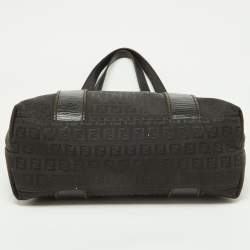 Pre Owned Fendi Black Zuchino Fabric and Leather Top Zip Tote