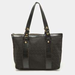 Pre Owned Fendi Black Zuchino Fabric and Leather Top Zip Tote