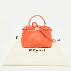 Pre Owned Fendi Orange Leather Mini Peekaboo Top Handle Bag