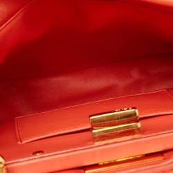 Pre Owned Fendi Orange Leather Mini Peekaboo Top Handle Bag