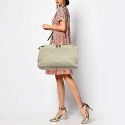 Pre Owned Fendi Cream Canvas and Leather Extra Large Peekaboo Top Handle Bag