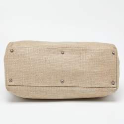 Pre Owned Fendi Cream Canvas and Leather Extra Large Peekaboo Top Handle Bag