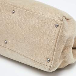 Pre Owned Fendi Cream Canvas and Leather Extra Large Peekaboo Top Handle Bag