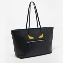 Pre Owned Fendi Black/Blue Leather Monster Roll Tote