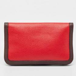 Pre Owned Fendi Dark Brown/Red Selleria Leather Flap Clutch