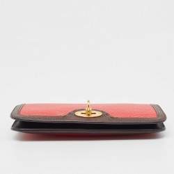 Pre Owned Fendi Dark Brown/Red Selleria Leather Flap Clutch