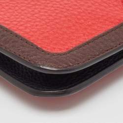 Pre Owned Fendi Dark Brown/Red Selleria Leather Flap Clutch