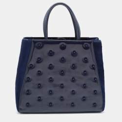 Pre Owned Fendi Navy Blue Patent, Leather and Calfhair Large Studded 2jours Tote