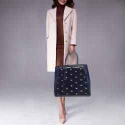 Pre Owned Fendi Navy Blue Patent, Leather and Calfhair Large Studded 2jours Tote
