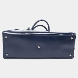 Pre Owned Fendi Navy Blue Patent, Leather and Calfhair Large Studded 2jours Tote