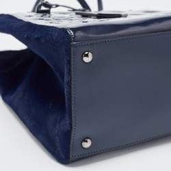 Pre Owned Fendi Navy Blue Patent, Leather and Calfhair Large Studded 2jours Tote