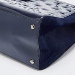 Pre Owned Fendi Navy Blue Patent, Leather and Calfhair Large Studded 2jours Tote