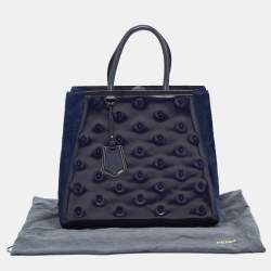 Pre Owned Fendi Navy Blue Patent, Leather and Calfhair Large Studded 2jours Tote