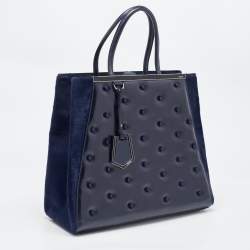Pre Owned Fendi Navy Blue Patent, Leather and Calfhair Large Studded 2jours Tote