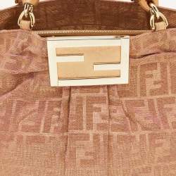 Pre Owned Fendi Holographic Zucca Lurex Fabric and Leather Large Mia Hobo