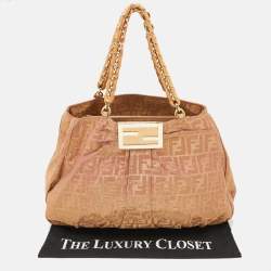 Pre Owned Fendi Holographic Zucca Lurex Fabric and Leather Large Mia Hobo