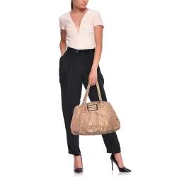 Pre Owned Fendi Holographic Zucca Lurex Fabric and Leather Large Mia Hobo