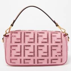 Fendi Pink FF Openwork Embroidered Canvas Medium Baguette Bag