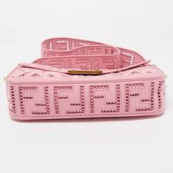 Fendi Pink FF Openwork Embroidered Canvas Medium Baguette Bag