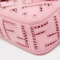 Fendi Pink FF Openwork Embroidered Canvas Medium Baguette Bag