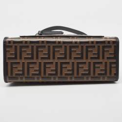 Pre Owned Fendi Brown/Black Zucca Embossed Leather and Wicker Small Runaway Shopper Tote