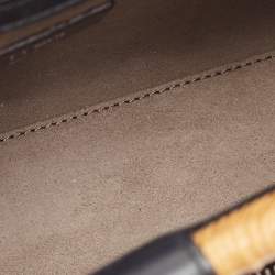 Pre Owned Fendi Brown/Black Zucca Embossed Leather and Wicker Small Runaway Shopper Tote