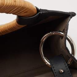 Pre Owned Fendi Brown/Black Zucca Embossed Leather and Wicker Small Runaway Shopper Tote