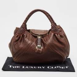 Pre Owned Fendi Brown Pebbled Leather Spy Bag