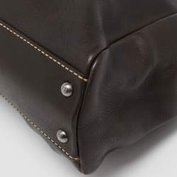 Pre Owned Fendi Dark Brown Leather Small Peekaboo Top Handle Bag