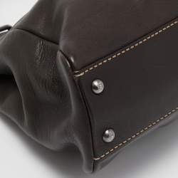 Pre Owned Fendi Dark Brown Leather Small Peekaboo Top Handle Bag