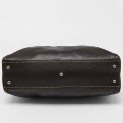 Pre Owned Fendi Dark Brown Leather Small Peekaboo Top Handle Bag