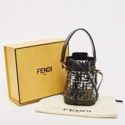Pre Owned Fendi Black Zucca PVC and Leather Mini Mon Tresor Drawstring Bucket Bag