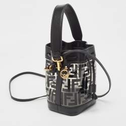 Pre Owned Fendi Black Zucca PVC and Leather Mini Mon Tresor Drawstring Bucket Bag