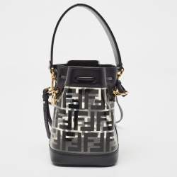Pre Owned Fendi Black Zucca PVC and Leather Mini Mon Tresor Drawstring Bucket Bag