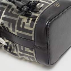 Pre Owned Fendi Black Zucca PVC and Leather Mini Mon Tresor Drawstring Bucket Bag